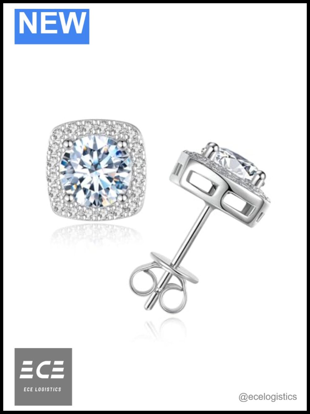 925 Sterling Silver 2CT Moissanite Stud Earrings Hypoallergenic Jewelry Gift